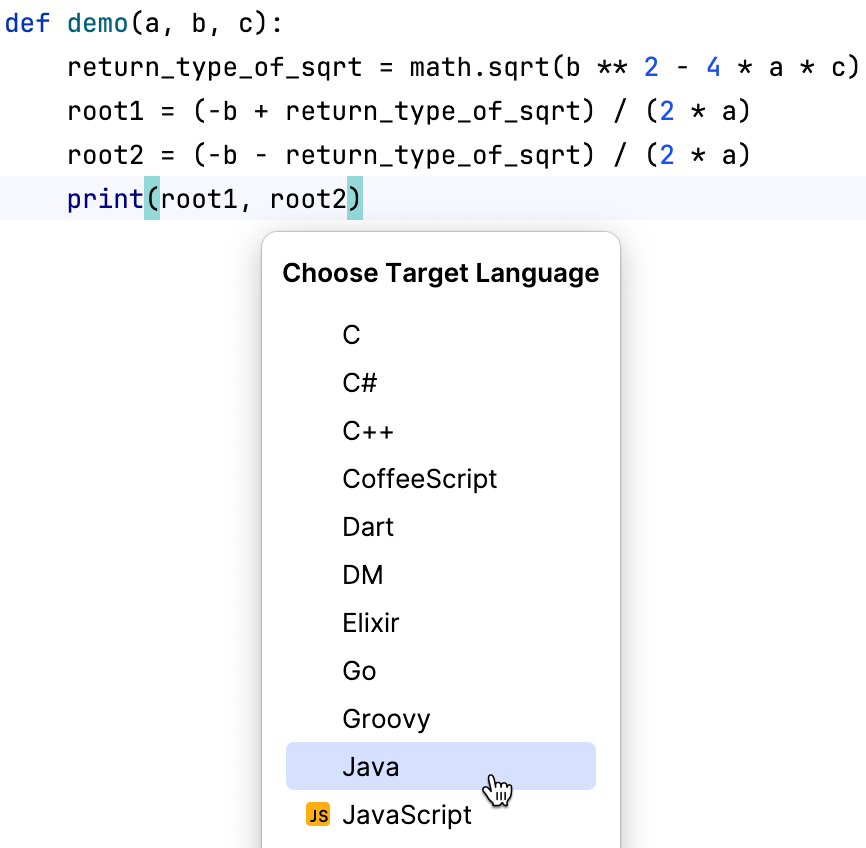 Target Language list