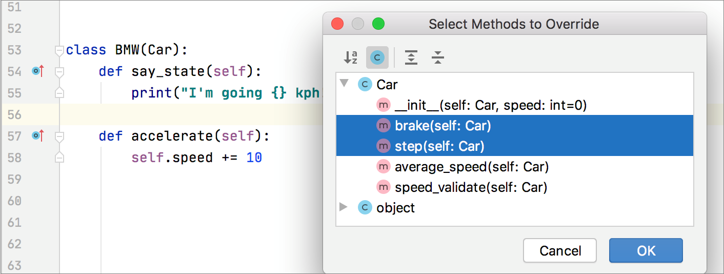 Select methods to override