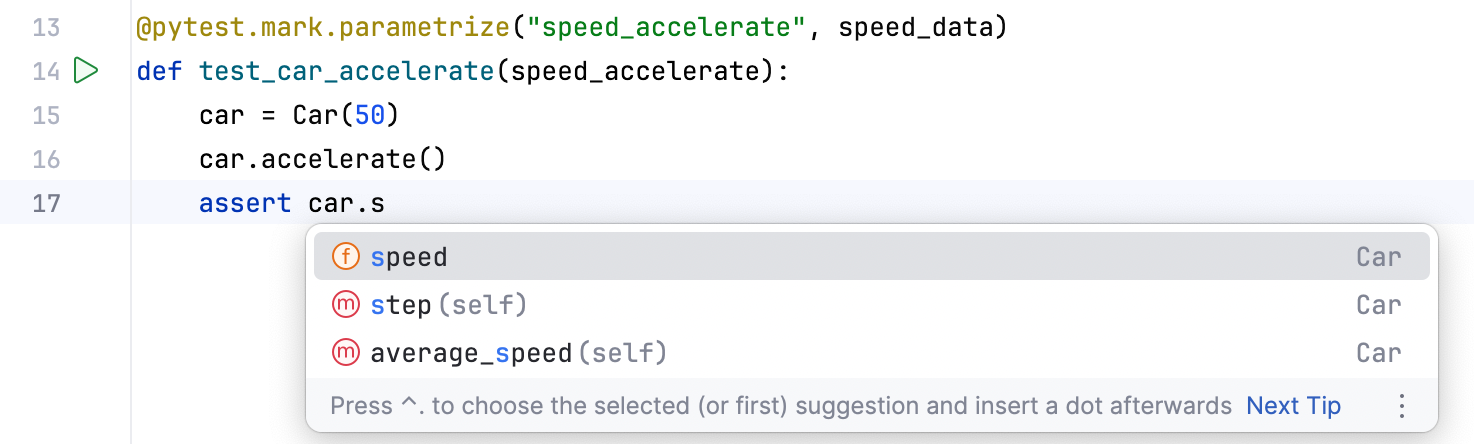                  Code completion for pytest.mark.parametrize