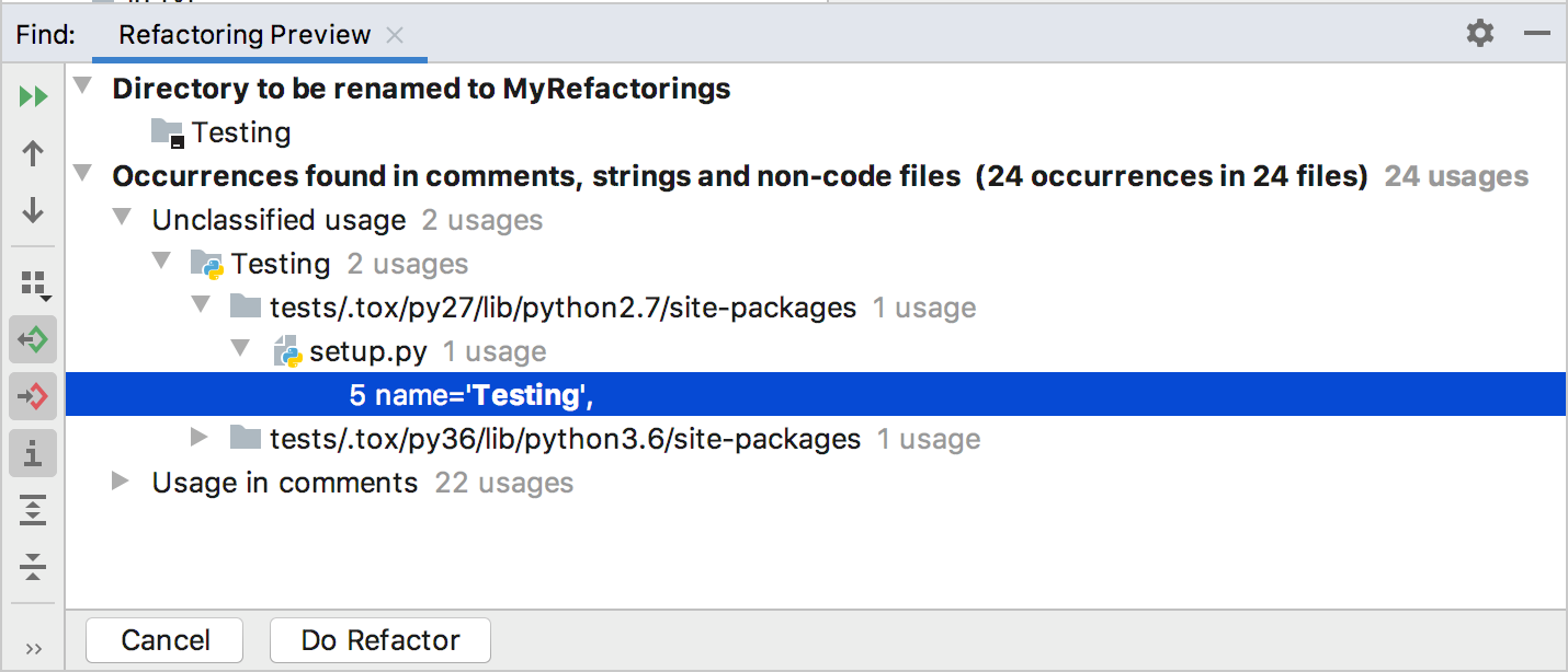 Preview of the rename refactoring