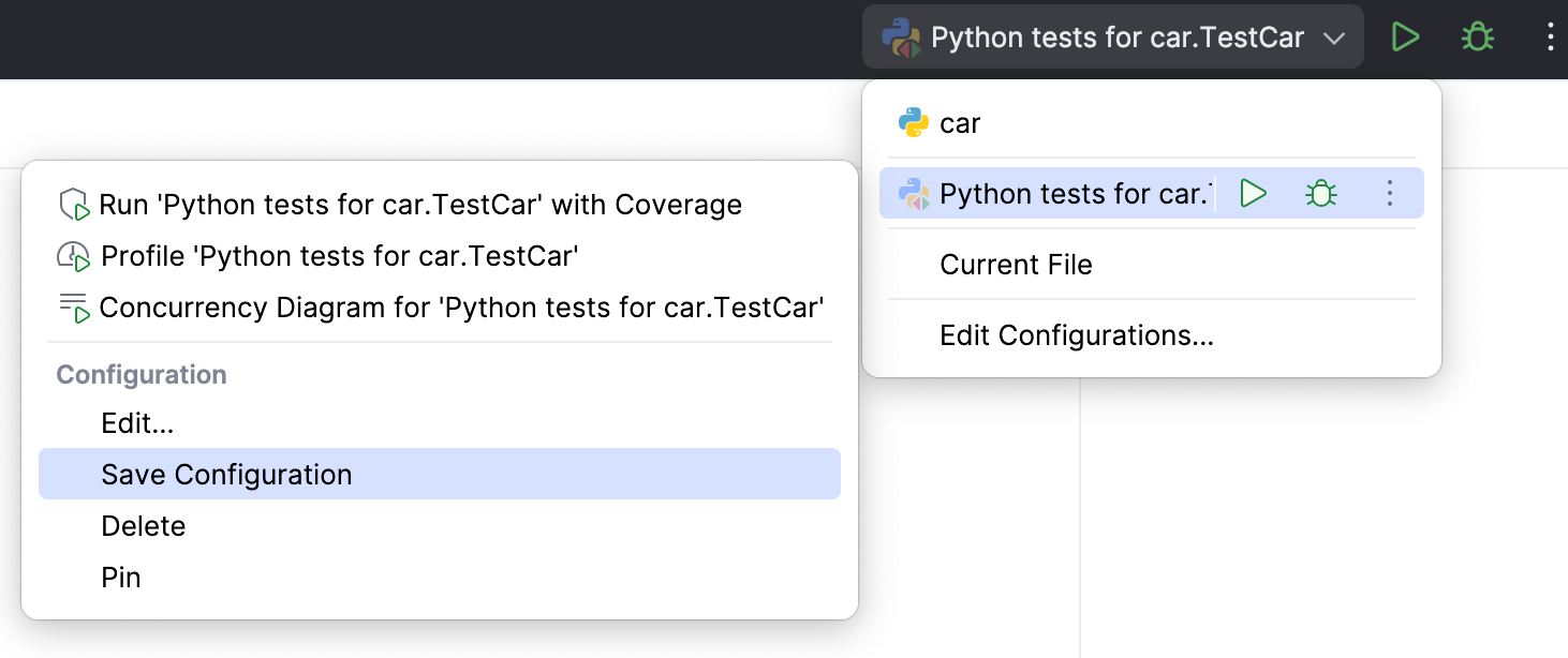 Save a temporary test configuration