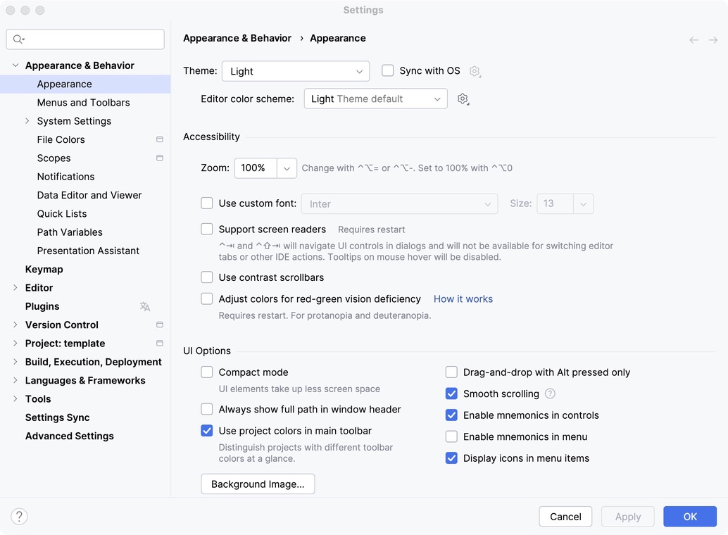 Settings | Appearance & Behavior | Appearance