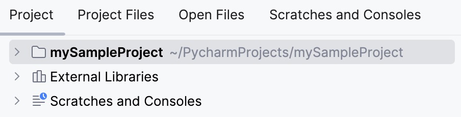 The Project tool window with the Group Tabs option disabled