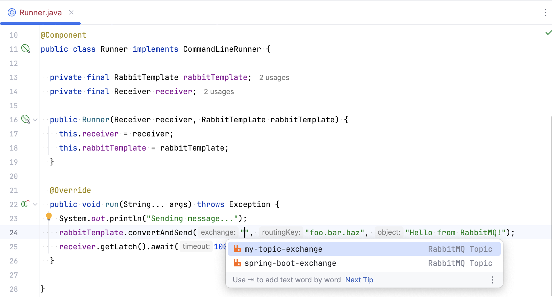 RabbitMQ exchange completion