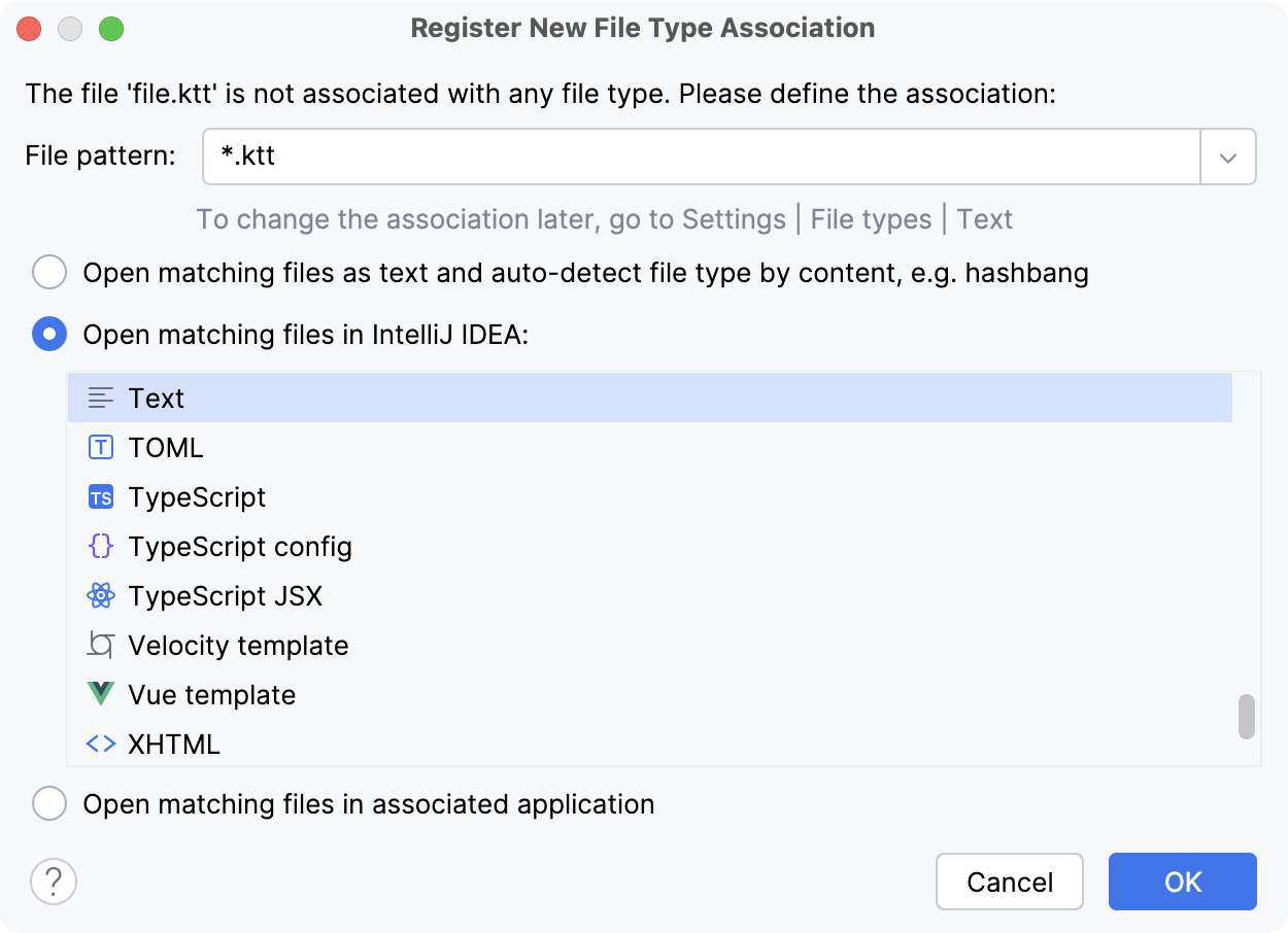 CLion: Associating a filename pattern with specific file type