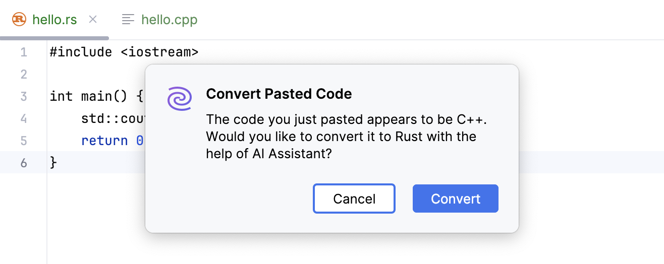 Convert Pasted Code dialog