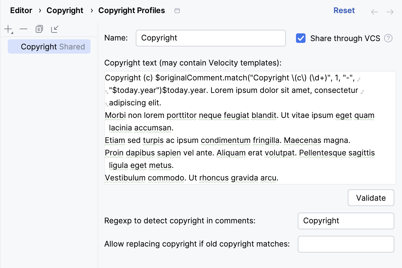 Configuring a copyright profile