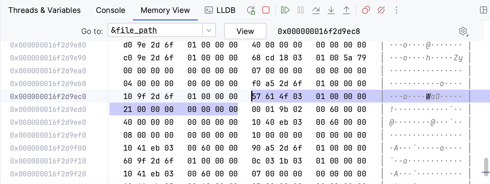 Memory view during stepping