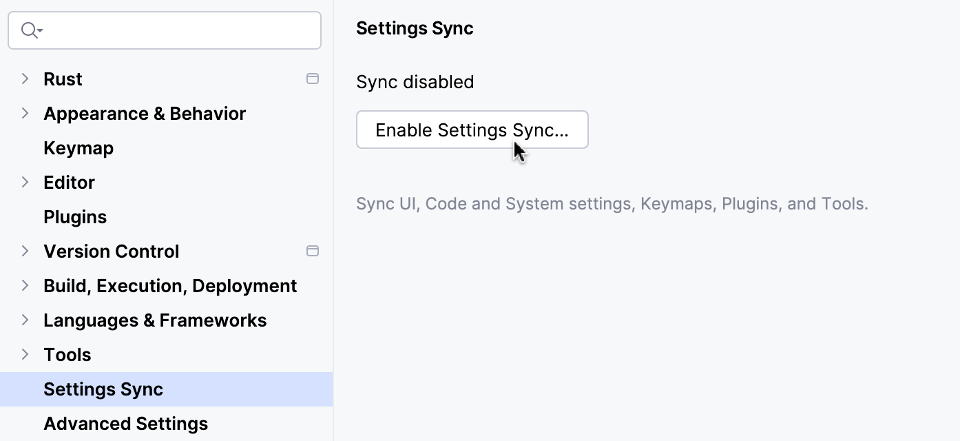 Enable settings synchronization