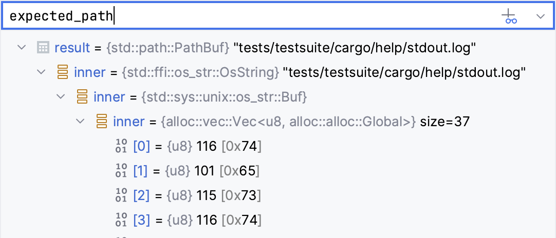 Expression in the Variables pane