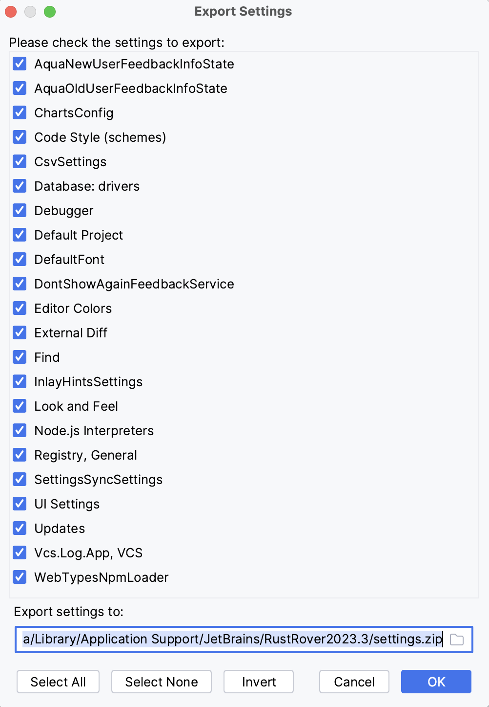 Export the IDE settings