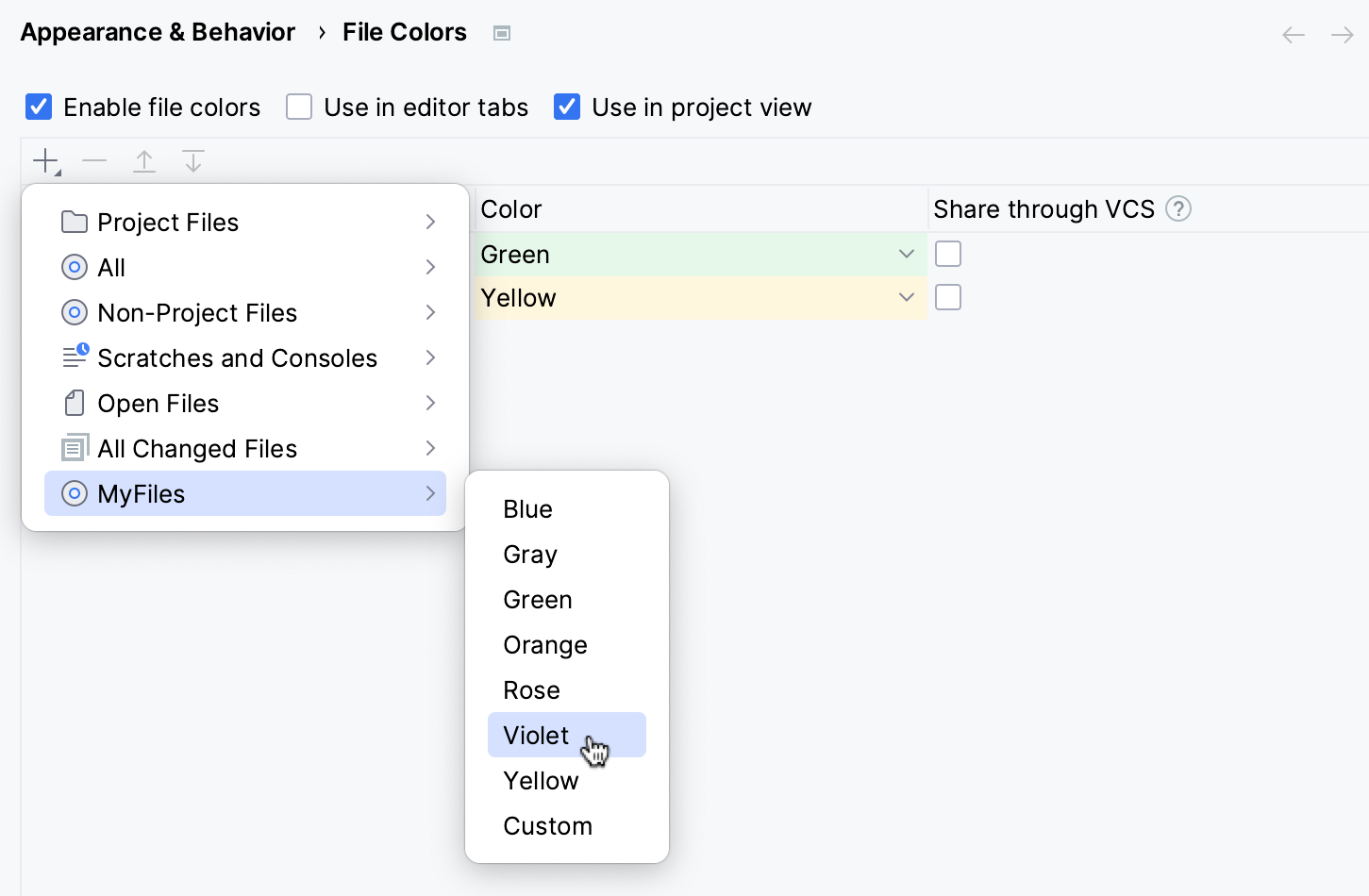 Selecting a color for a custom scope