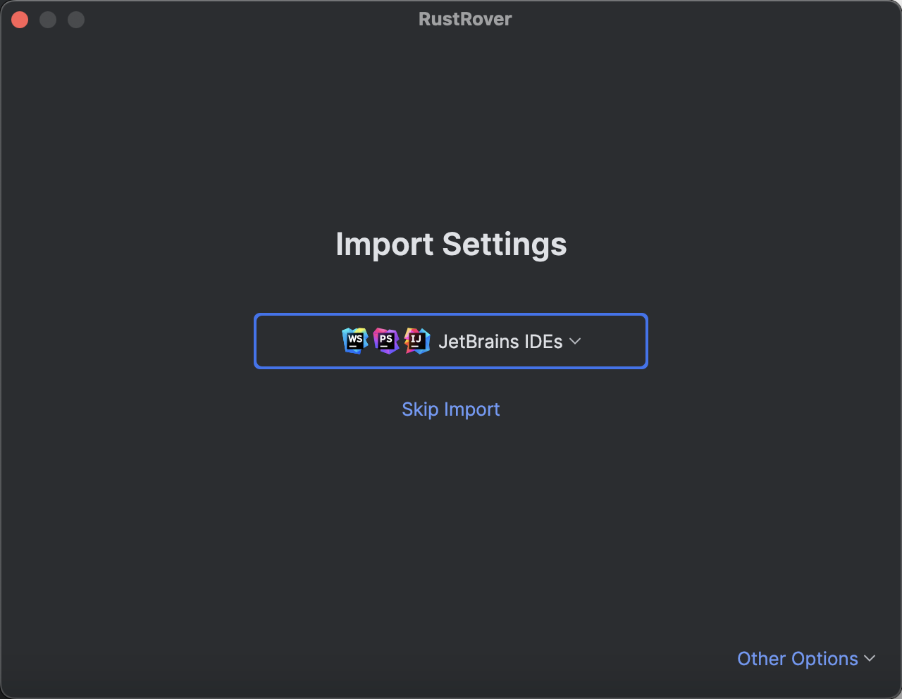 The Import Settings dialog with the opened drop-down list