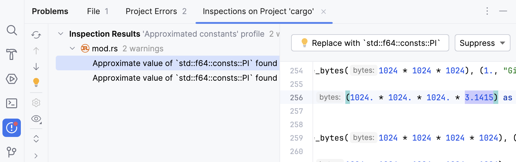 Results of running a single inspection