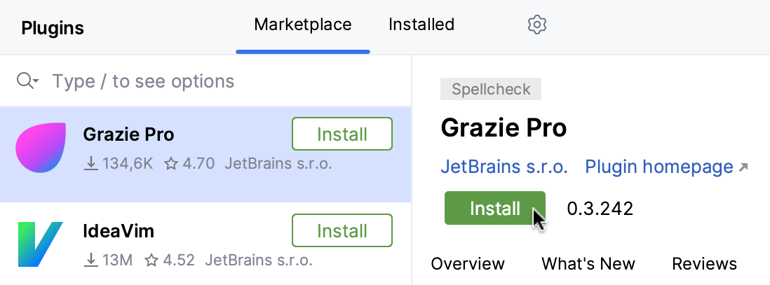 Installing a plugin from Marketplace