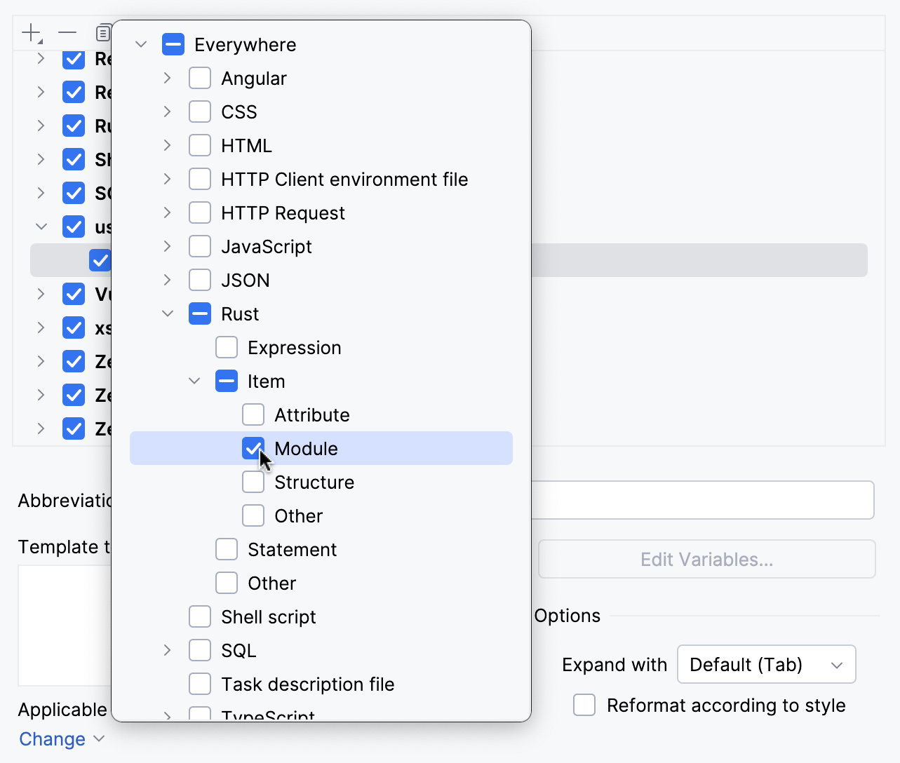 Create live template: specify applicable context