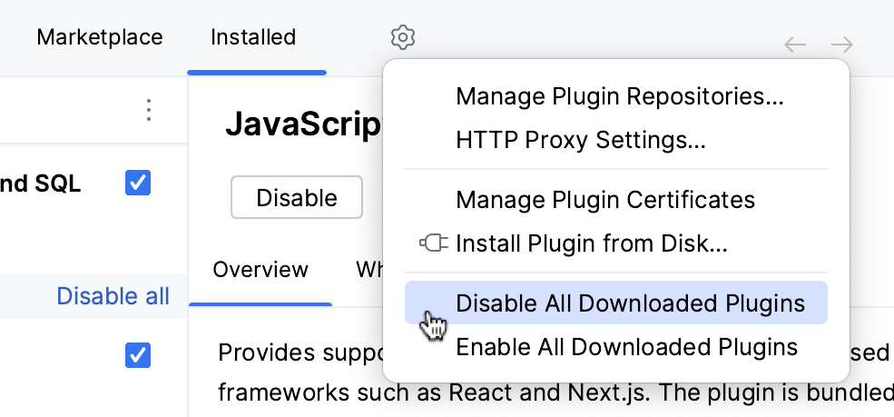 Disable all downloaded plugins