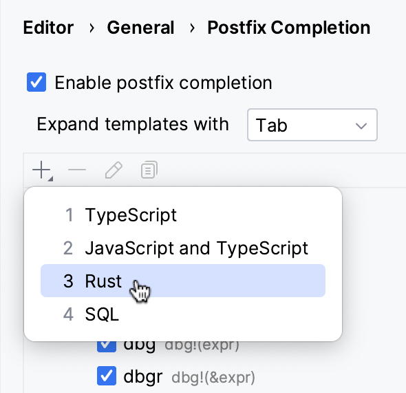 Adding a postfix template