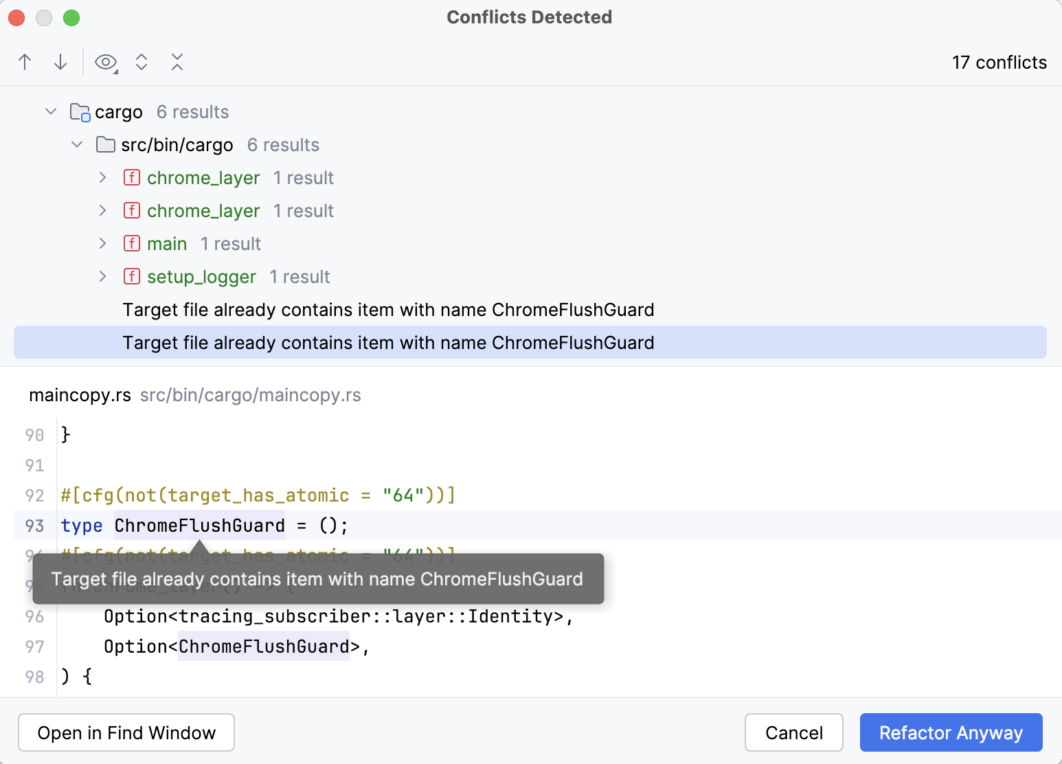 Refactoring conflicts dialog