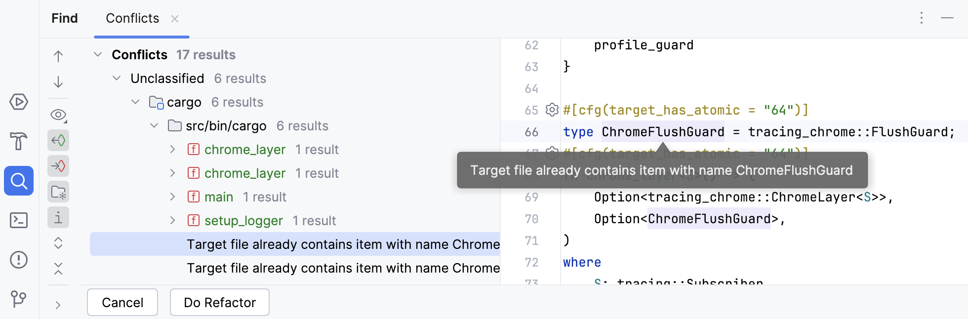 Refactoring conflicts tool window