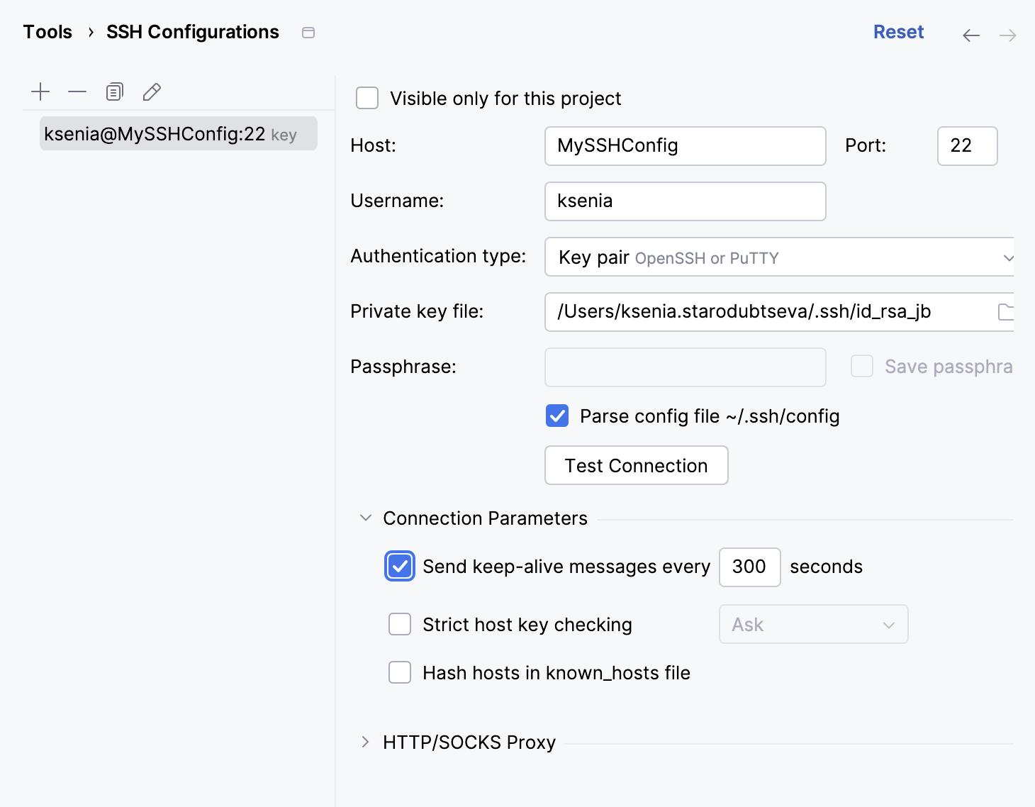 SSH configurations dialog