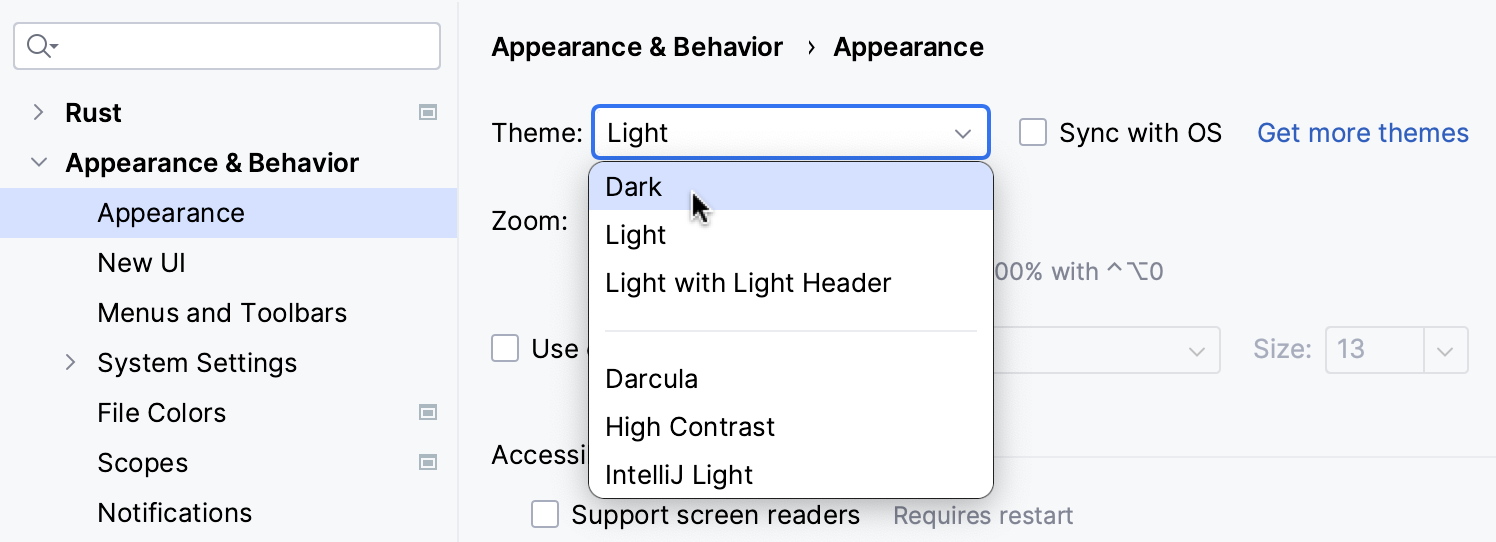 Settings | Appearance & Behavior | Appearance