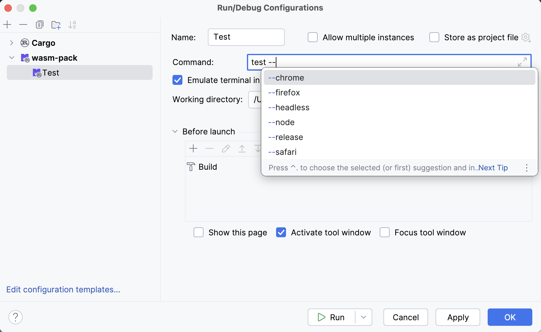 Wasm-pack configuration