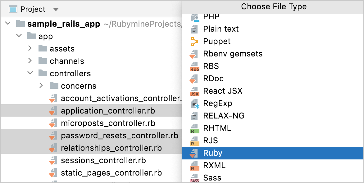 Changing file type from Project tool window