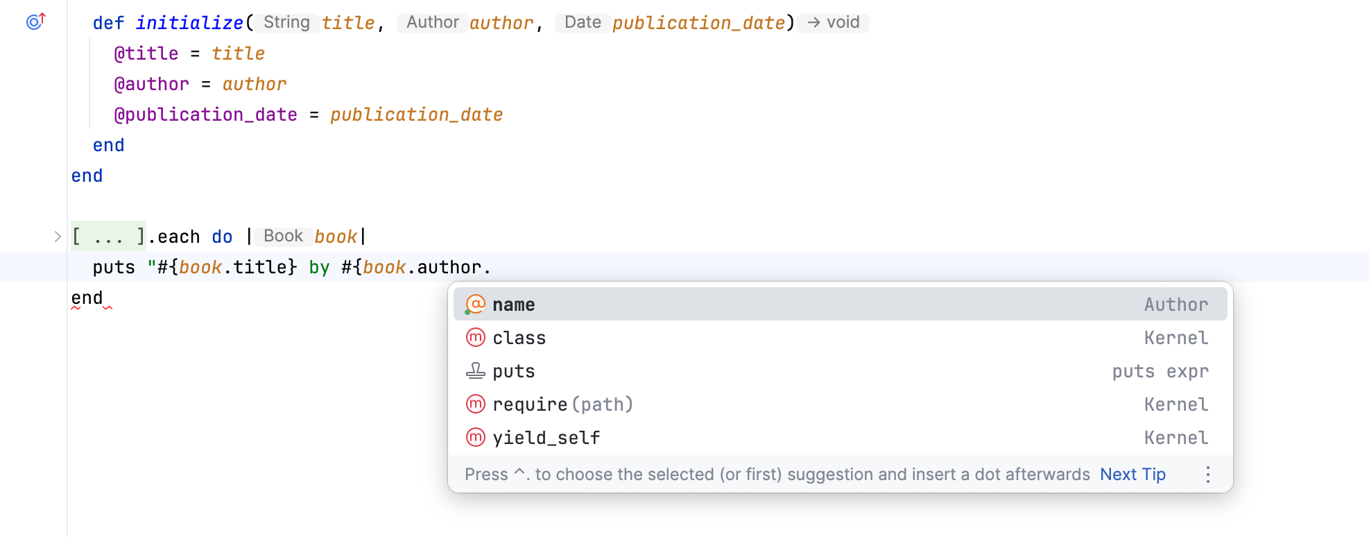 Method name completion with RBS