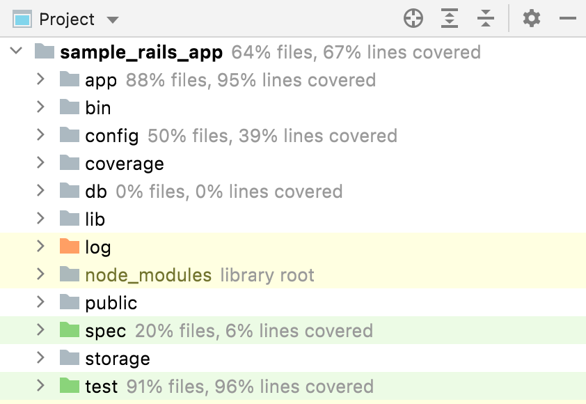 Coverage results in the Project view