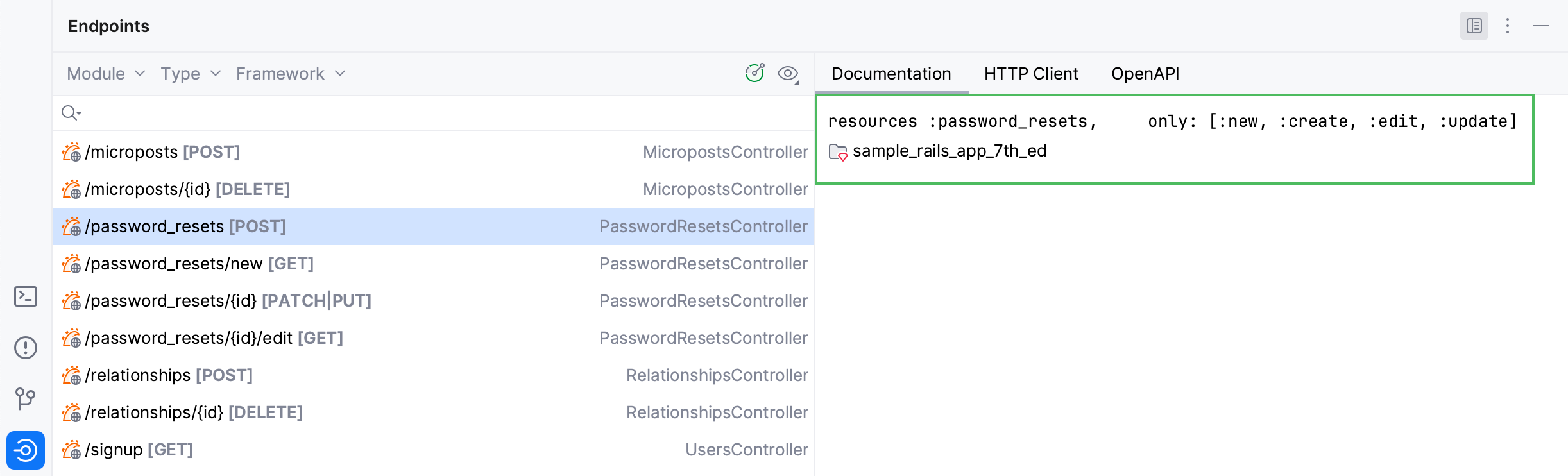 Endpoints tool window: Documentation tab