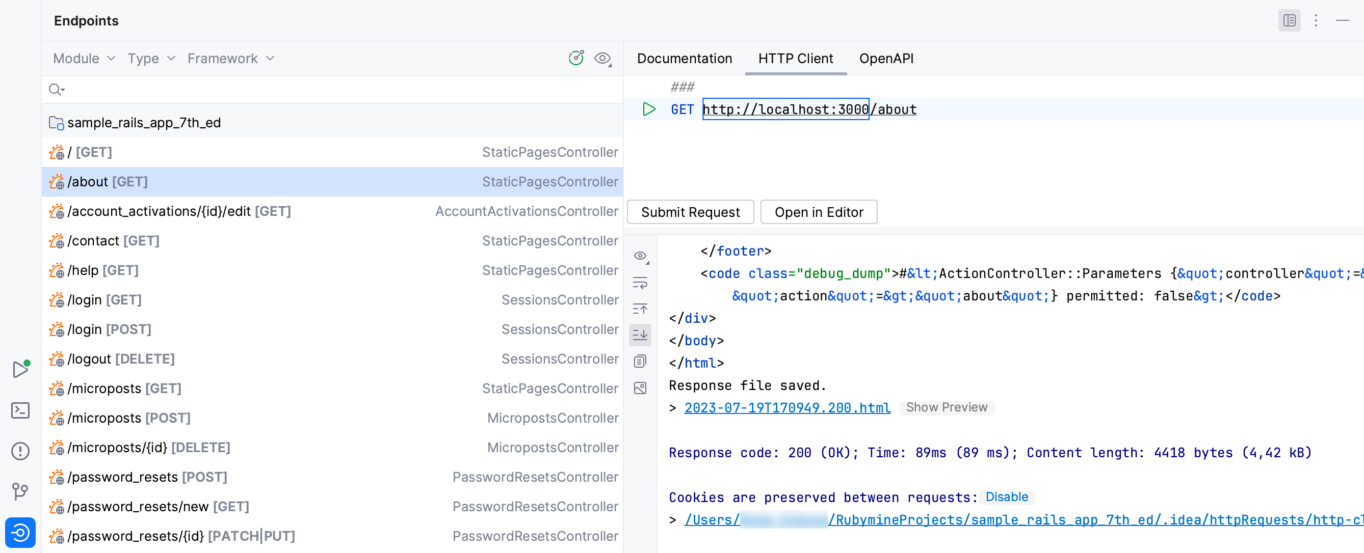 Endpoints tool window: HTTP Client tab