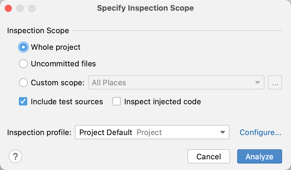 The Specify Inspection Scope dialog