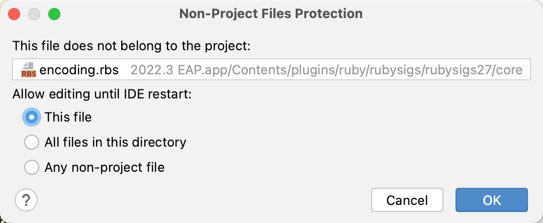 Non-Project Files Protection dialog