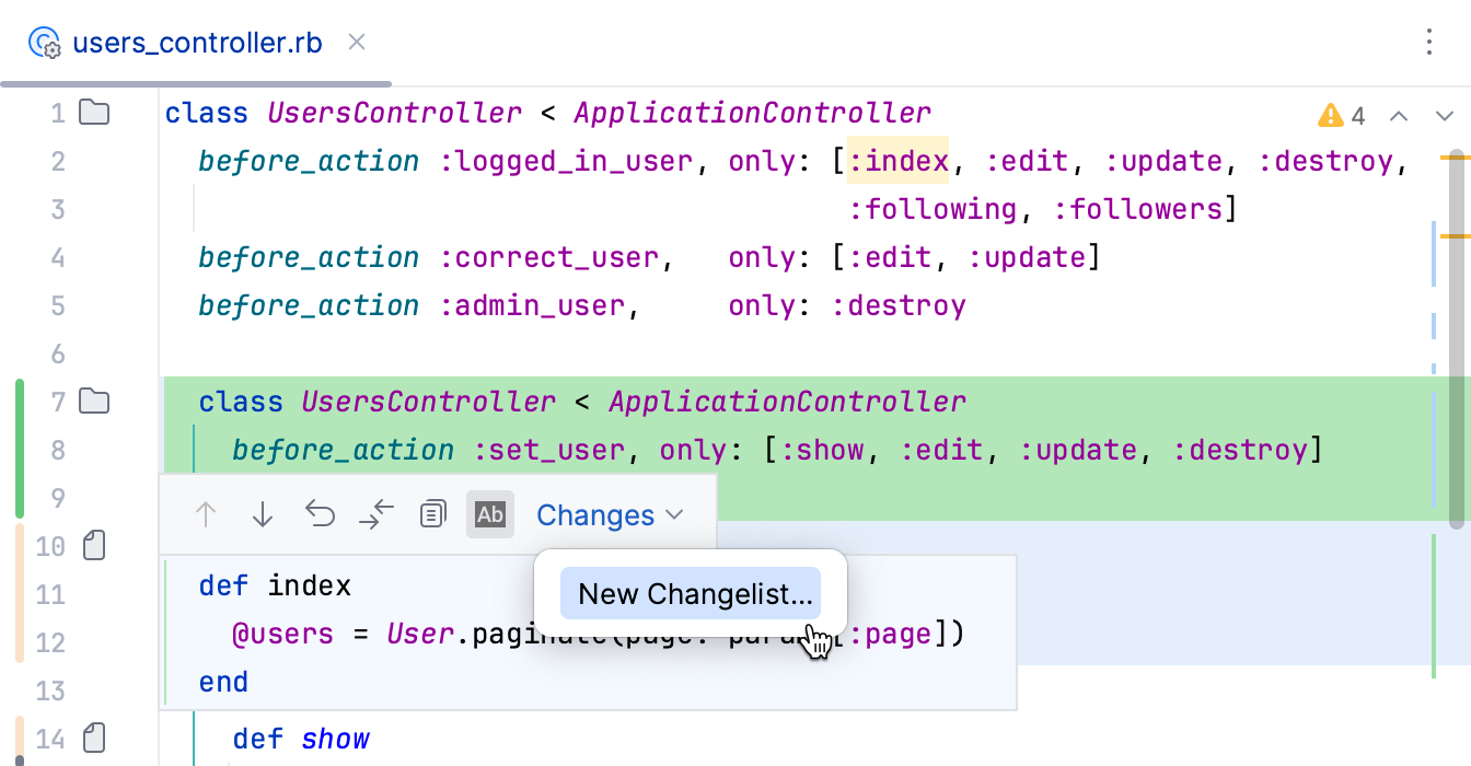 Partial commit changelists