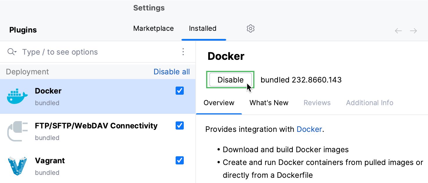 Disabling an installed plugin