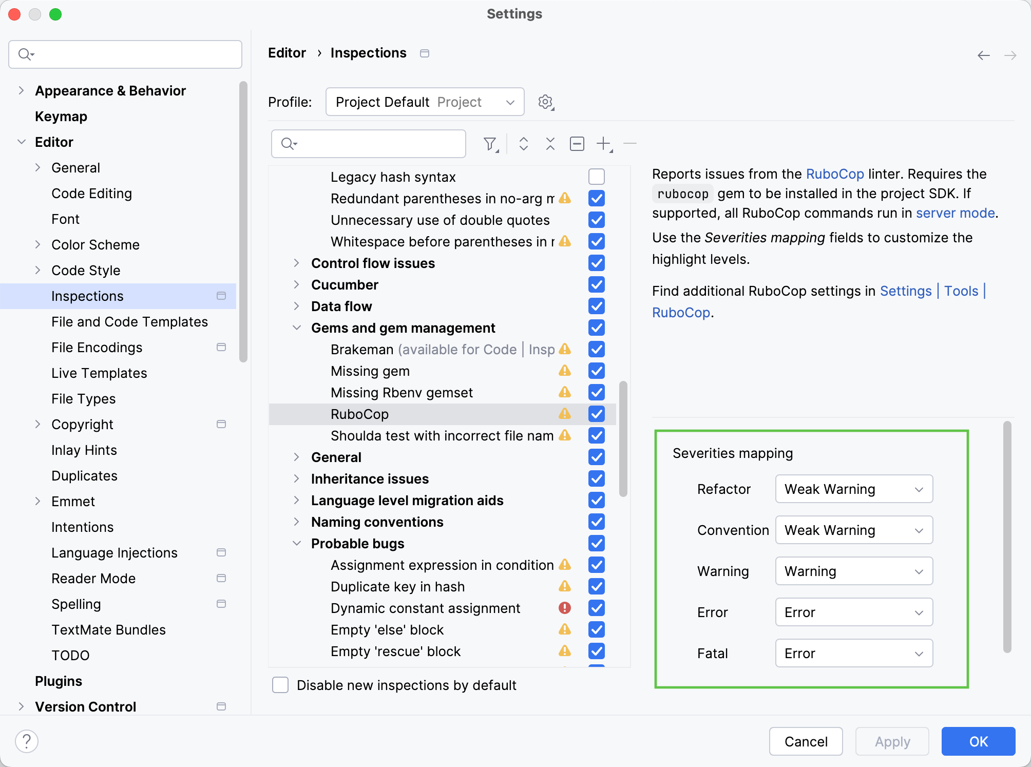 Severity mappings