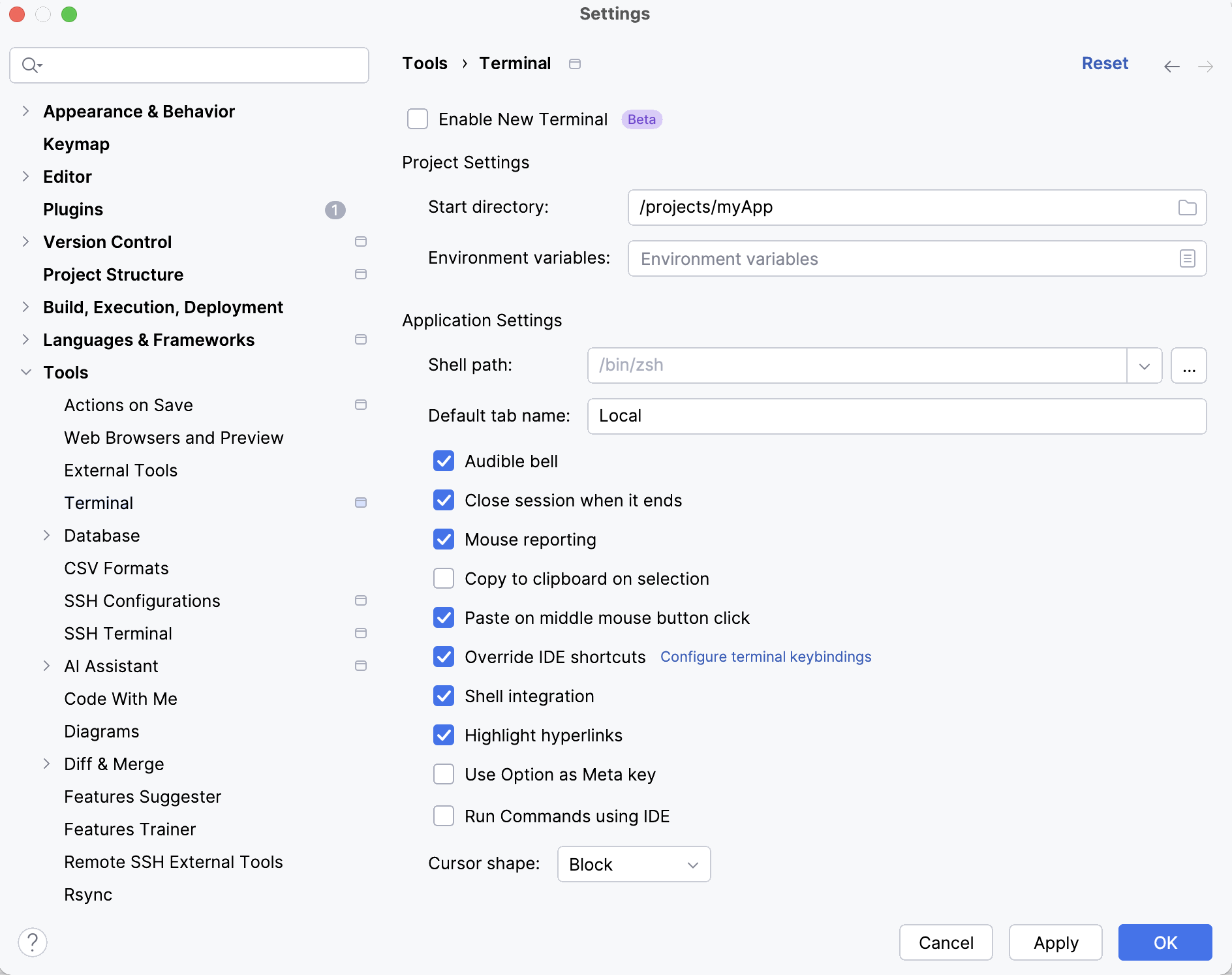 Settings | Tools | Terminal