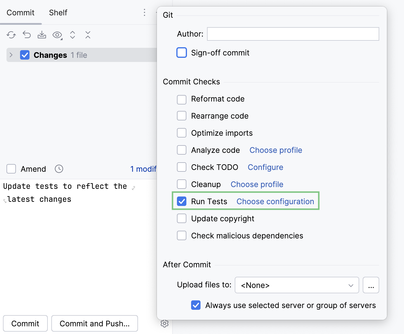 Pre-commit checks menu