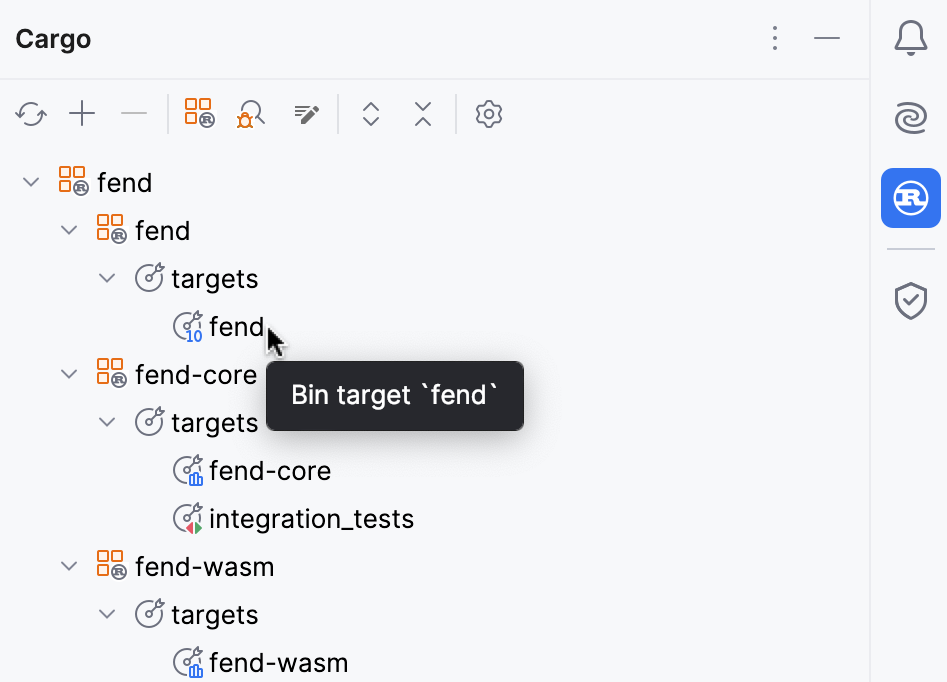 Run target from Cargo tool window