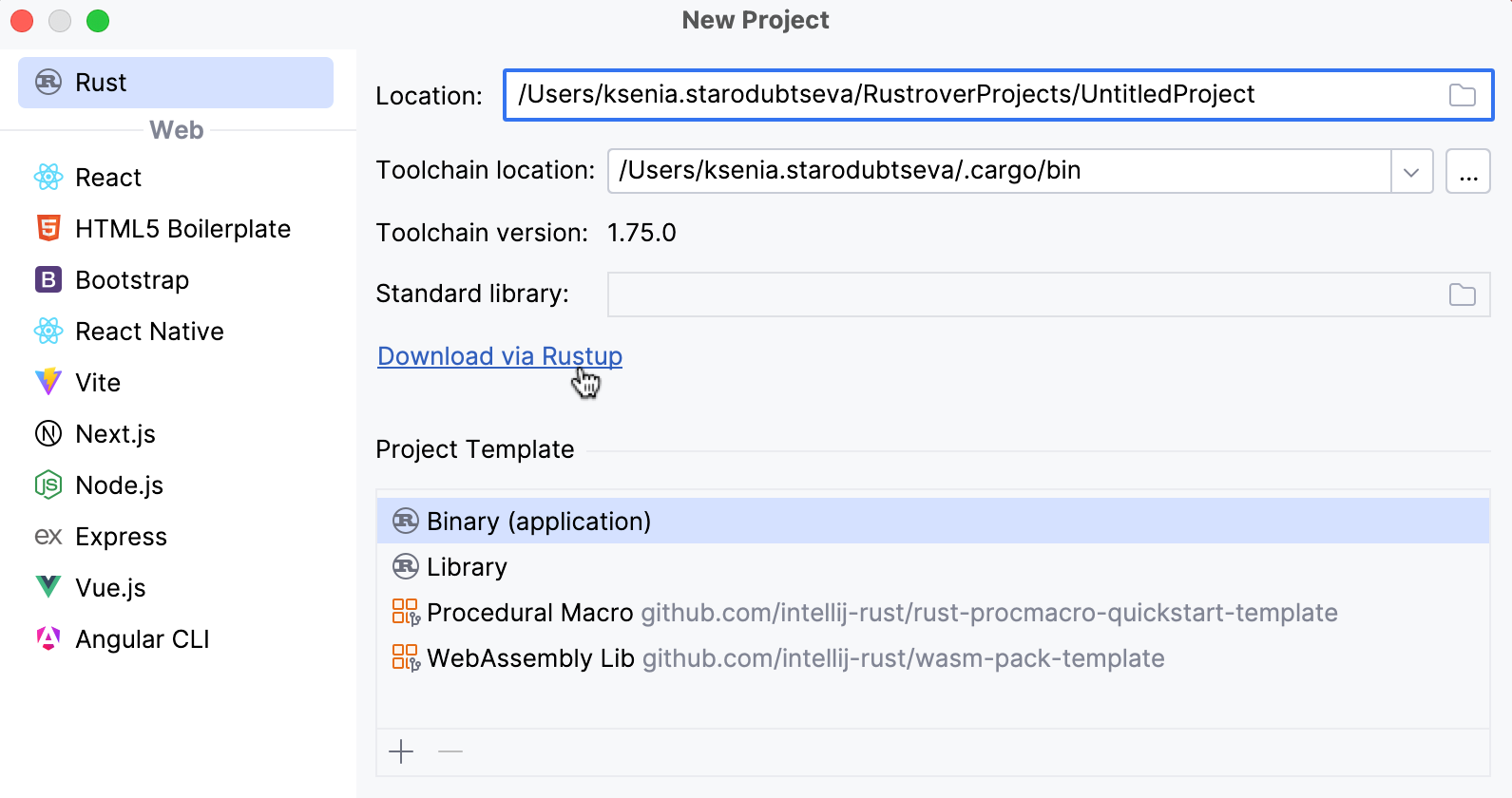 Rust standard library not found notification