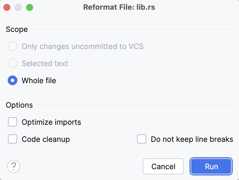 Reformat file dialog