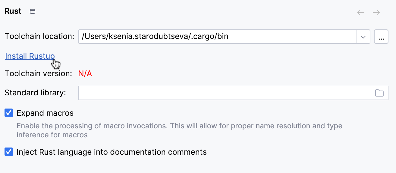 Rust toolchain settings