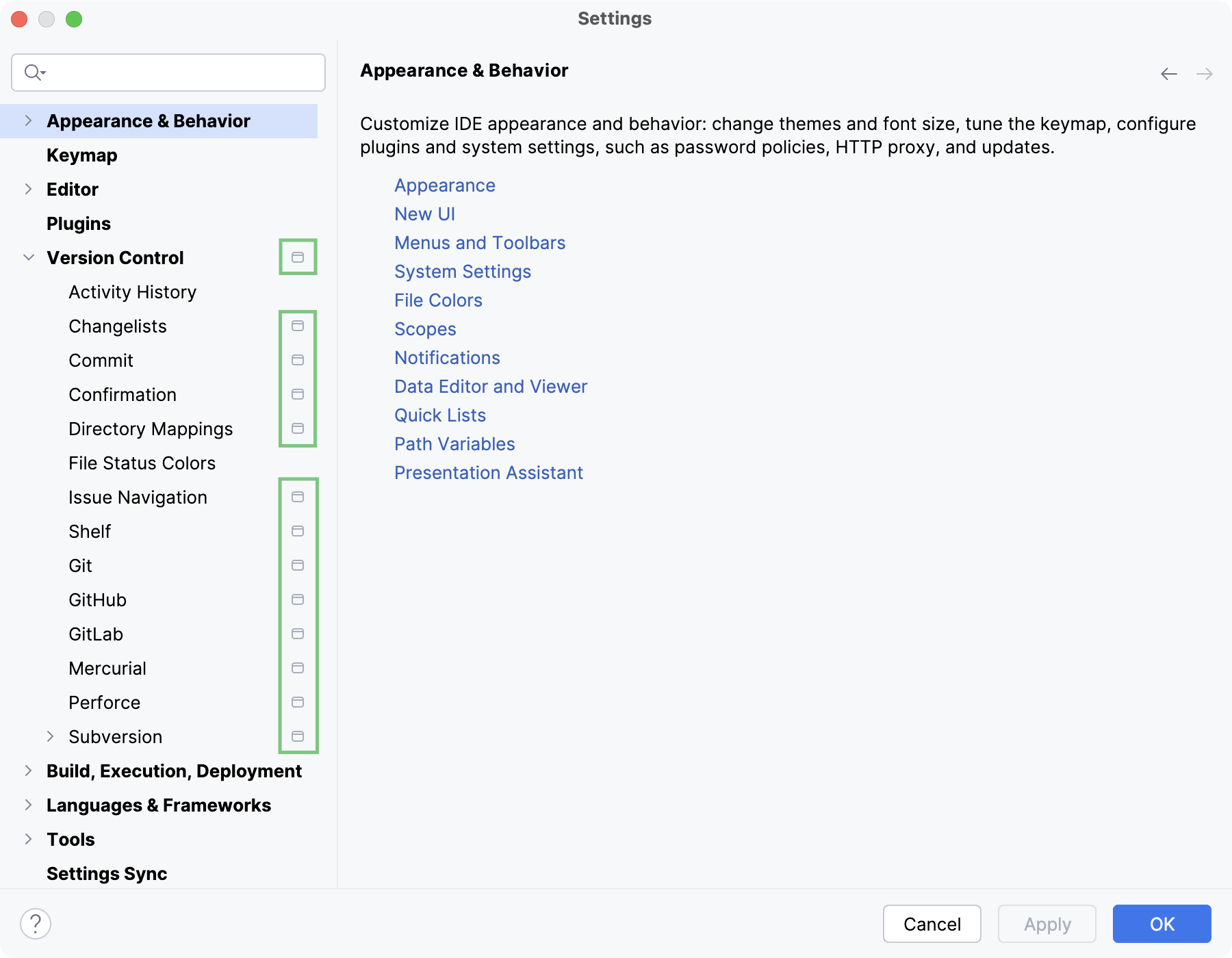 the Settings dialog