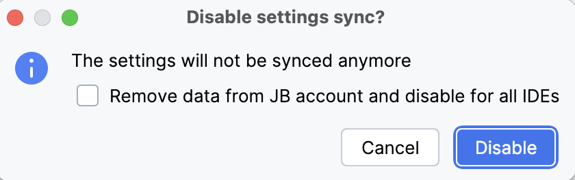 Confirm disabling Settings Sync