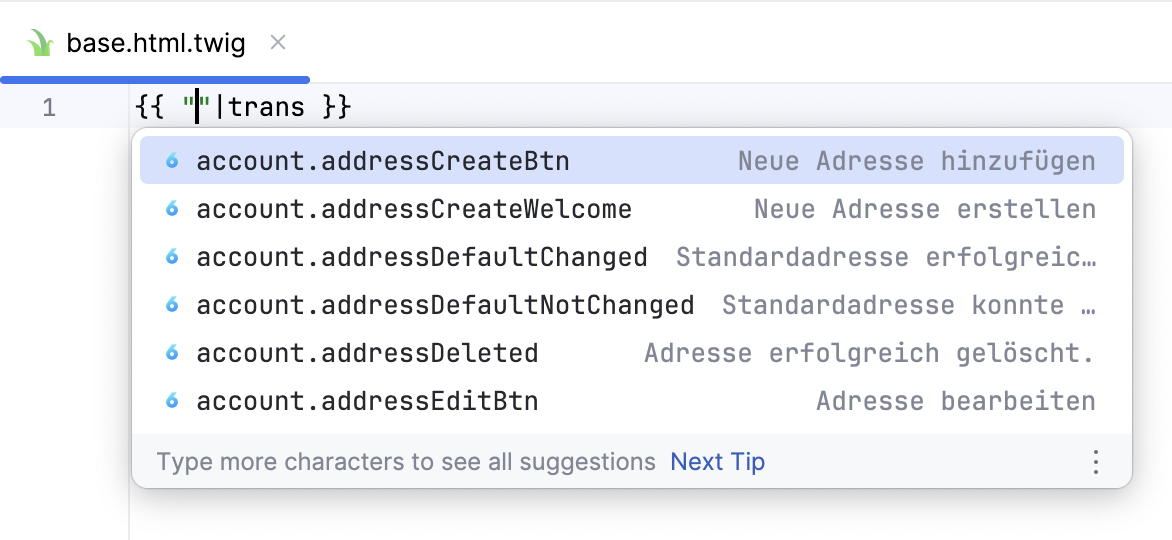 Shopware code completion twig templates