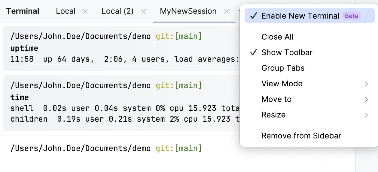 Enable New Terminal