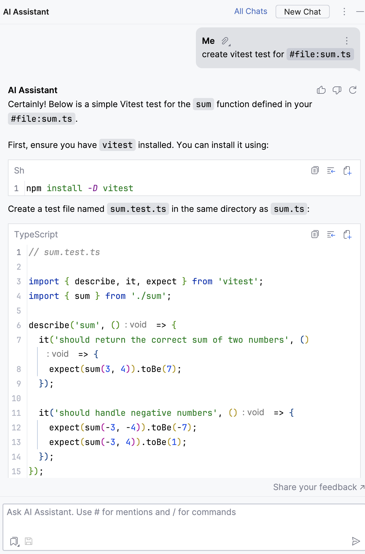 WebStorm: Asking AI Assistant programming-related questions