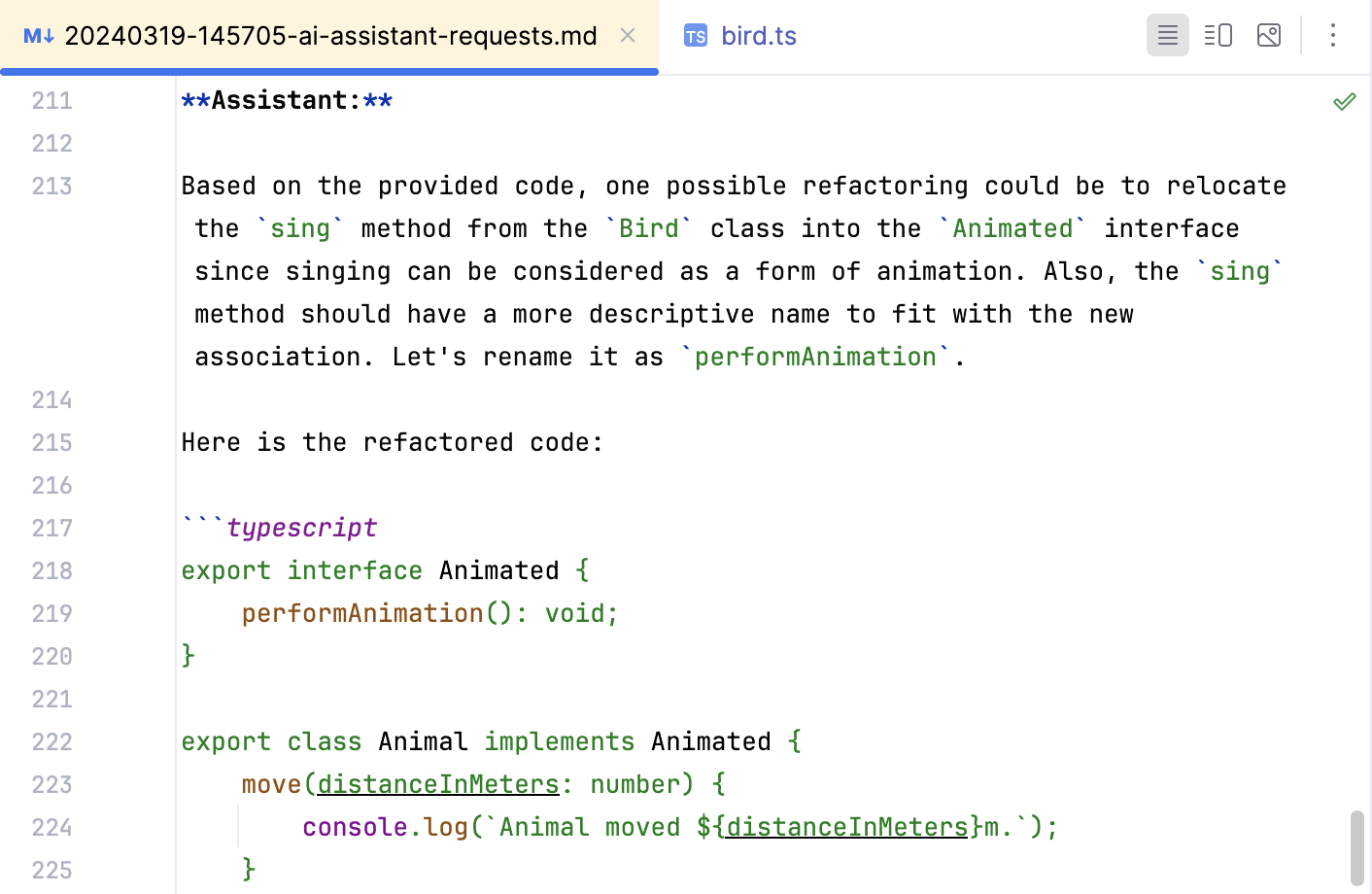 File with AI Assistant requests log