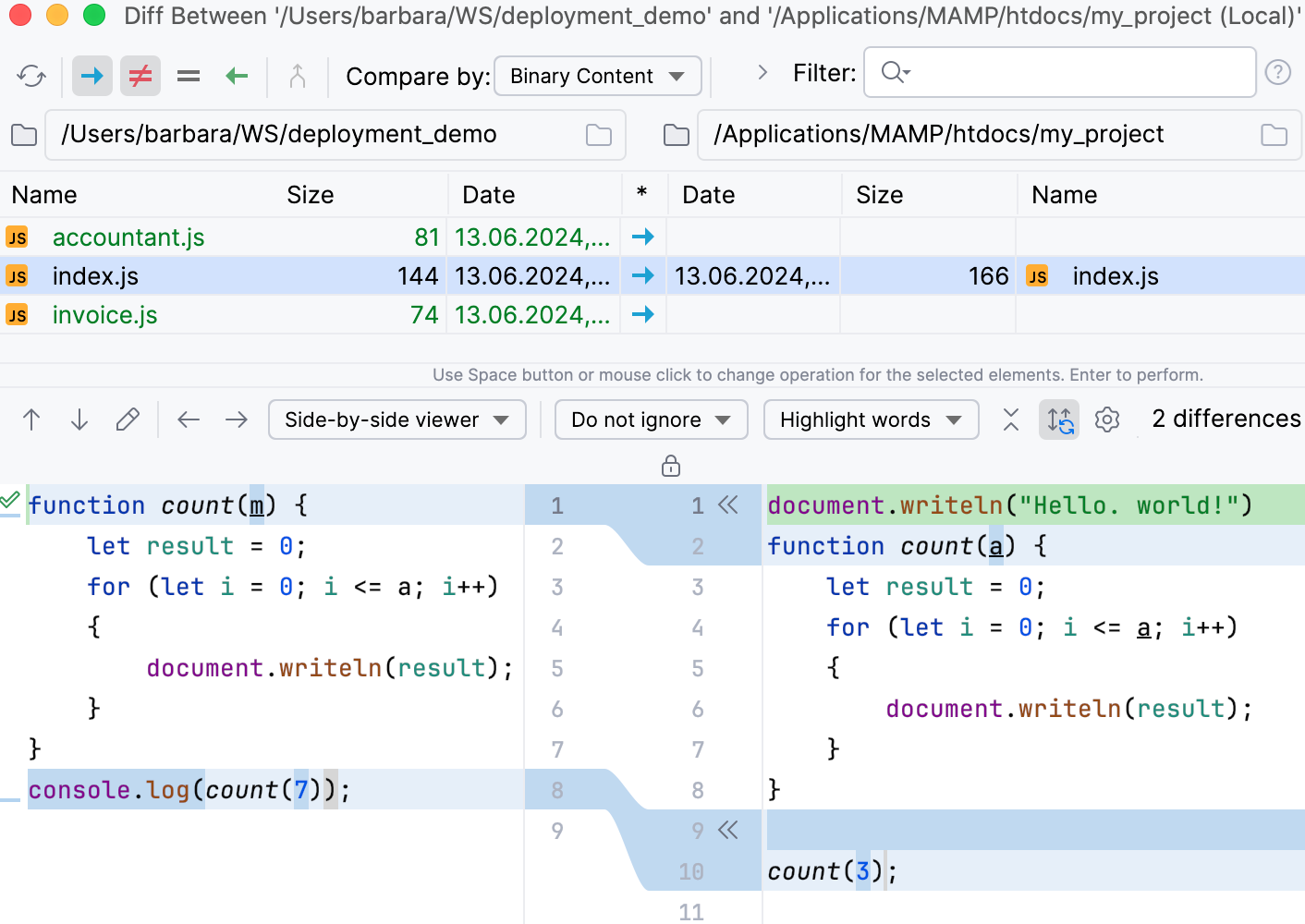 Comparing local and remote folders